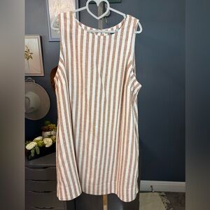 Old Navy Linen Blend Mini Dress XL Tan White Striped Sleeveless Casual Summer